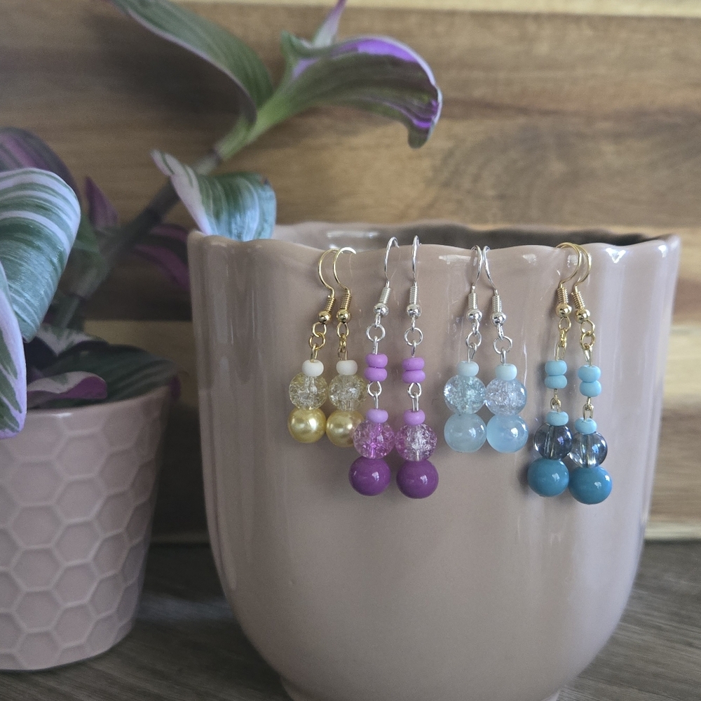 Gold and Silver Dangle Earrings with Crystal Beads